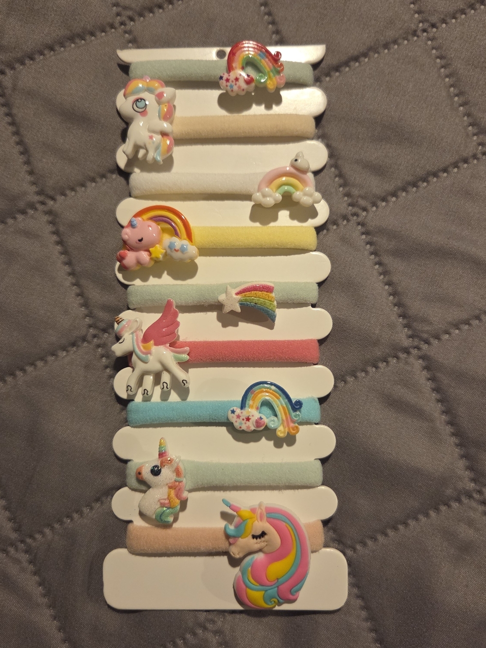 Pastel Unicorn & Rainbow Kids Hair Tie Set - Multicolor